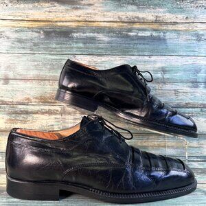 Adolfo Derby Dress Shoe Mens 9.5M Shiny Black Leather Pleated Apron Toe Handmade